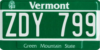 VT license plate ZDY799