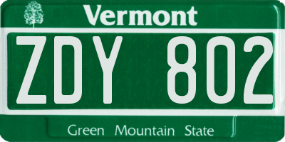 VT license plate ZDY802