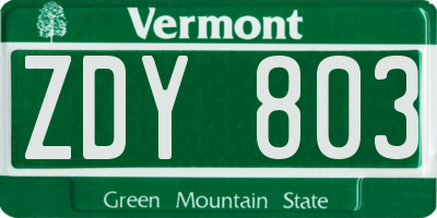 VT license plate ZDY803