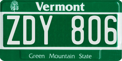 VT license plate ZDY806
