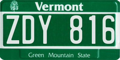 VT license plate ZDY816