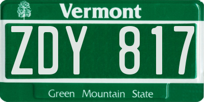 VT license plate ZDY817