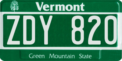 VT license plate ZDY820