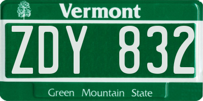 VT license plate ZDY832