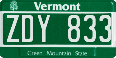 VT license plate ZDY833