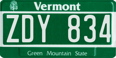 VT license plate ZDY834