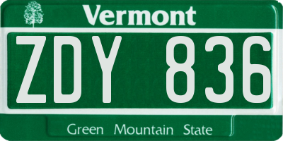 VT license plate ZDY836