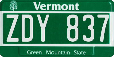 VT license plate ZDY837