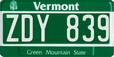 VT license plate ZDY839