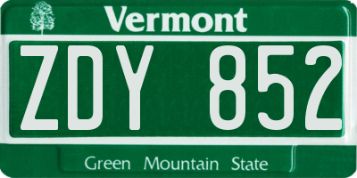 VT license plate ZDY852