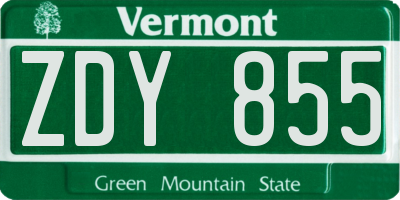 VT license plate ZDY855