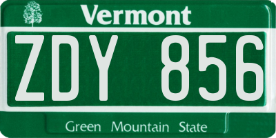 VT license plate ZDY856