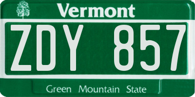 VT license plate ZDY857