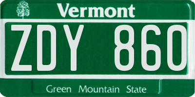 VT license plate ZDY860