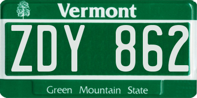 VT license plate ZDY862