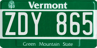 VT license plate ZDY865