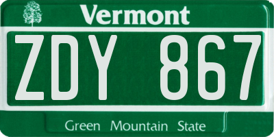 VT license plate ZDY867