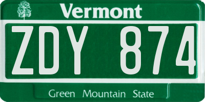 VT license plate ZDY874