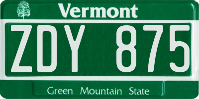 VT license plate ZDY875