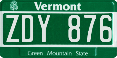 VT license plate ZDY876