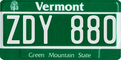 VT license plate ZDY880