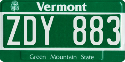 VT license plate ZDY883