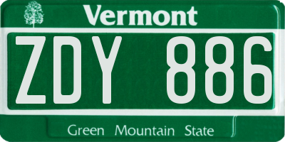 VT license plate ZDY886