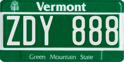 VT license plate ZDY888
