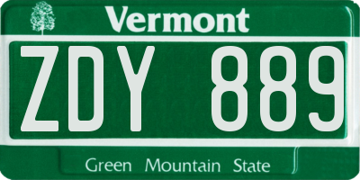 VT license plate ZDY889