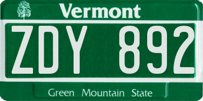 VT license plate ZDY892