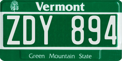 VT license plate ZDY894