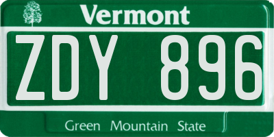 VT license plate ZDY896