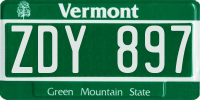 VT license plate ZDY897