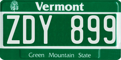 VT license plate ZDY899