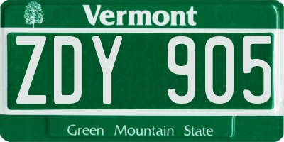 VT license plate ZDY905