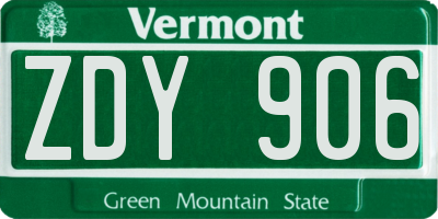 VT license plate ZDY906