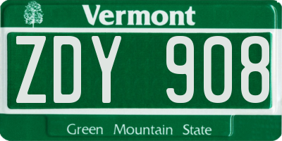 VT license plate ZDY908