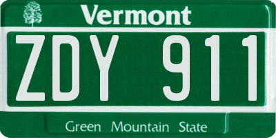 VT license plate ZDY911