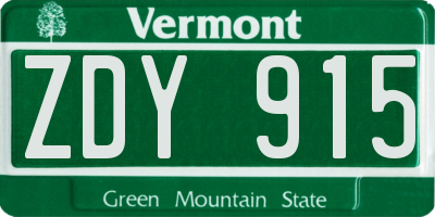 VT license plate ZDY915
