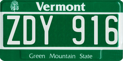 VT license plate ZDY916