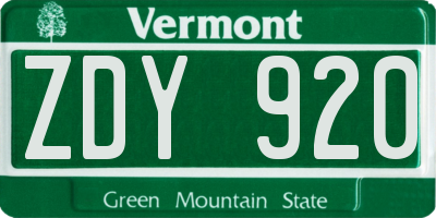 VT license plate ZDY920