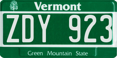 VT license plate ZDY923