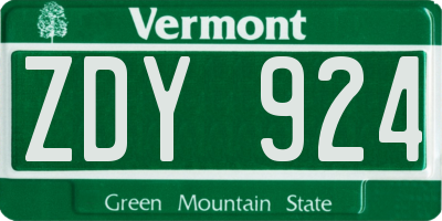 VT license plate ZDY924