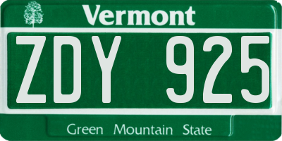 VT license plate ZDY925