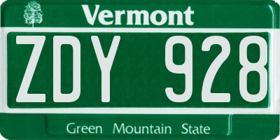 VT license plate ZDY928