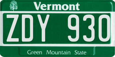 VT license plate ZDY930
