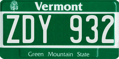 VT license plate ZDY932