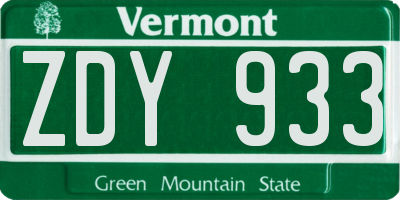 VT license plate ZDY933