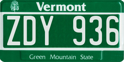 VT license plate ZDY936