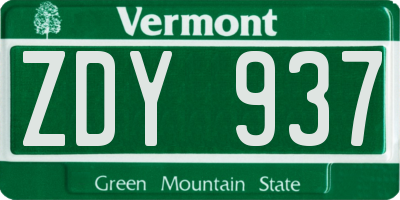 VT license plate ZDY937